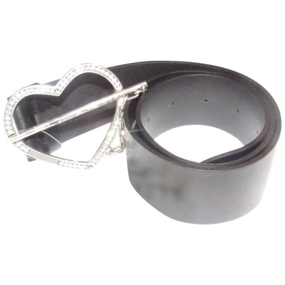 Moschino Black Leather Crystals Heart Buckle main image 5